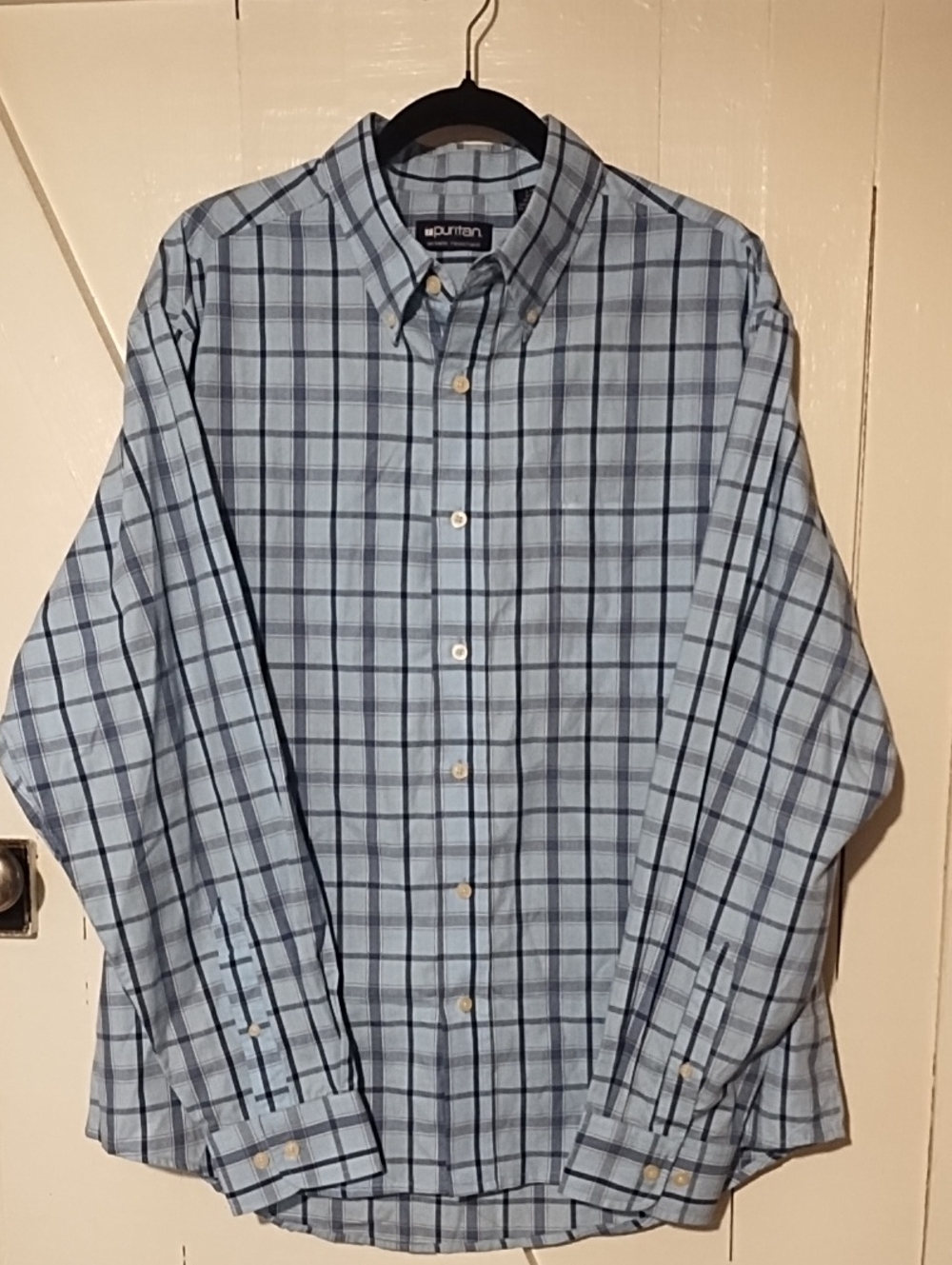Puritan NWT Mens Size Large (42-44) Blue Plaid Long-Sleeve Button-Down Shirt.